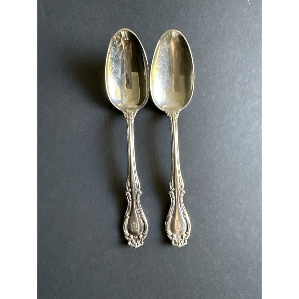 2 Wallace Grande Baroque XII Silverplate Spoons Monogrammed Vintage